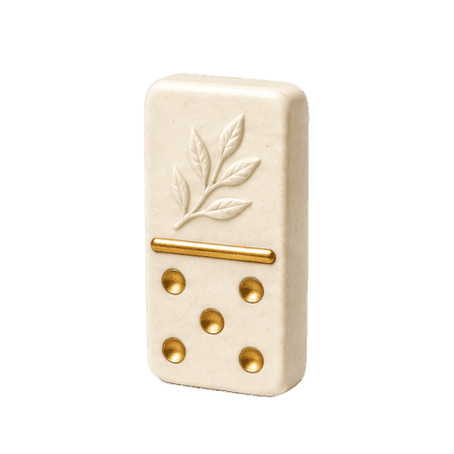 An ivory domino decorated with a leaf